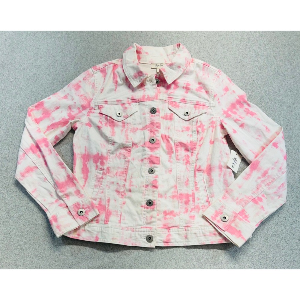 eBay title: Style & Co Womens M Pink White Tie Dye Denim Jean Jacket Trucker NWT